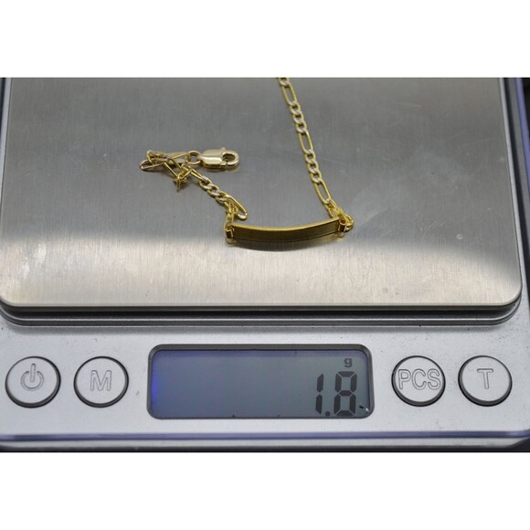 REAL 10K Yellow Gold 5.5" Figaro ID baby Childrens Bracelet + Engraving 1.8 gr - Picture 2 of 5